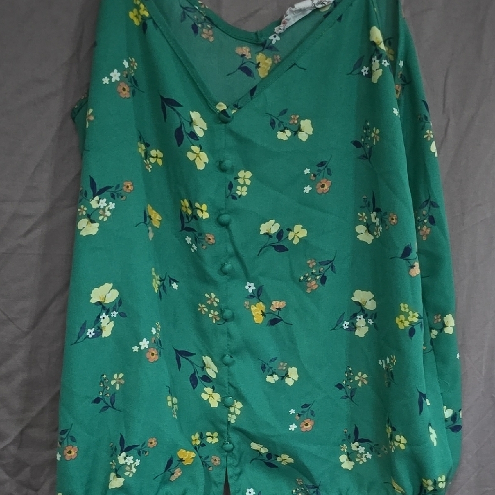 Pink Rose Green Floral Blouse